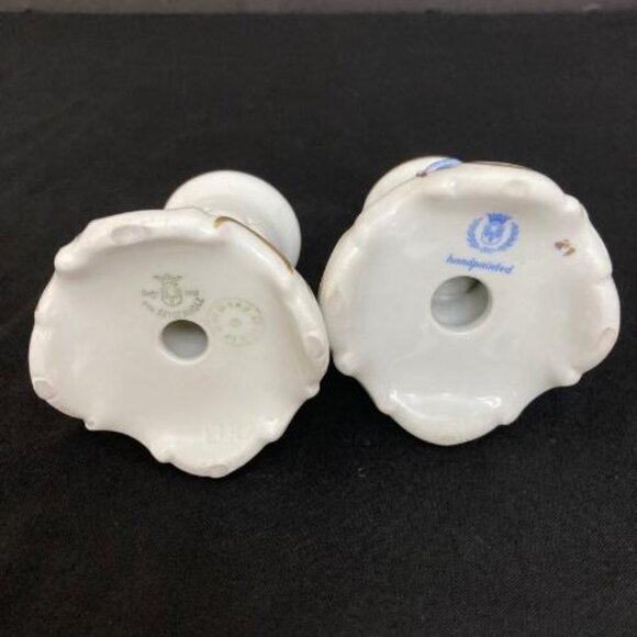 Vtg Pair Von Schierholz Porcelain Candlestick Holders Hand Painted Floral German - Picture 6 of 9